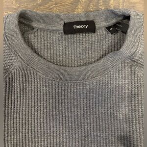 Theory River Crewneck Organic Waffle Knit Sweater - Heather Grey - Size Medium